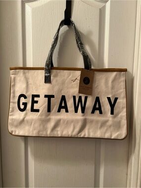 Santa Barbara Canvas Getaway Travel Tote - Cream with Black Lettering